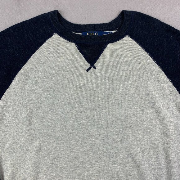 Ralph Lauren Polo Mens Sweater Medium Gray Blue Colorblock Crewneck Long Sleeve - Picture 2 of 8